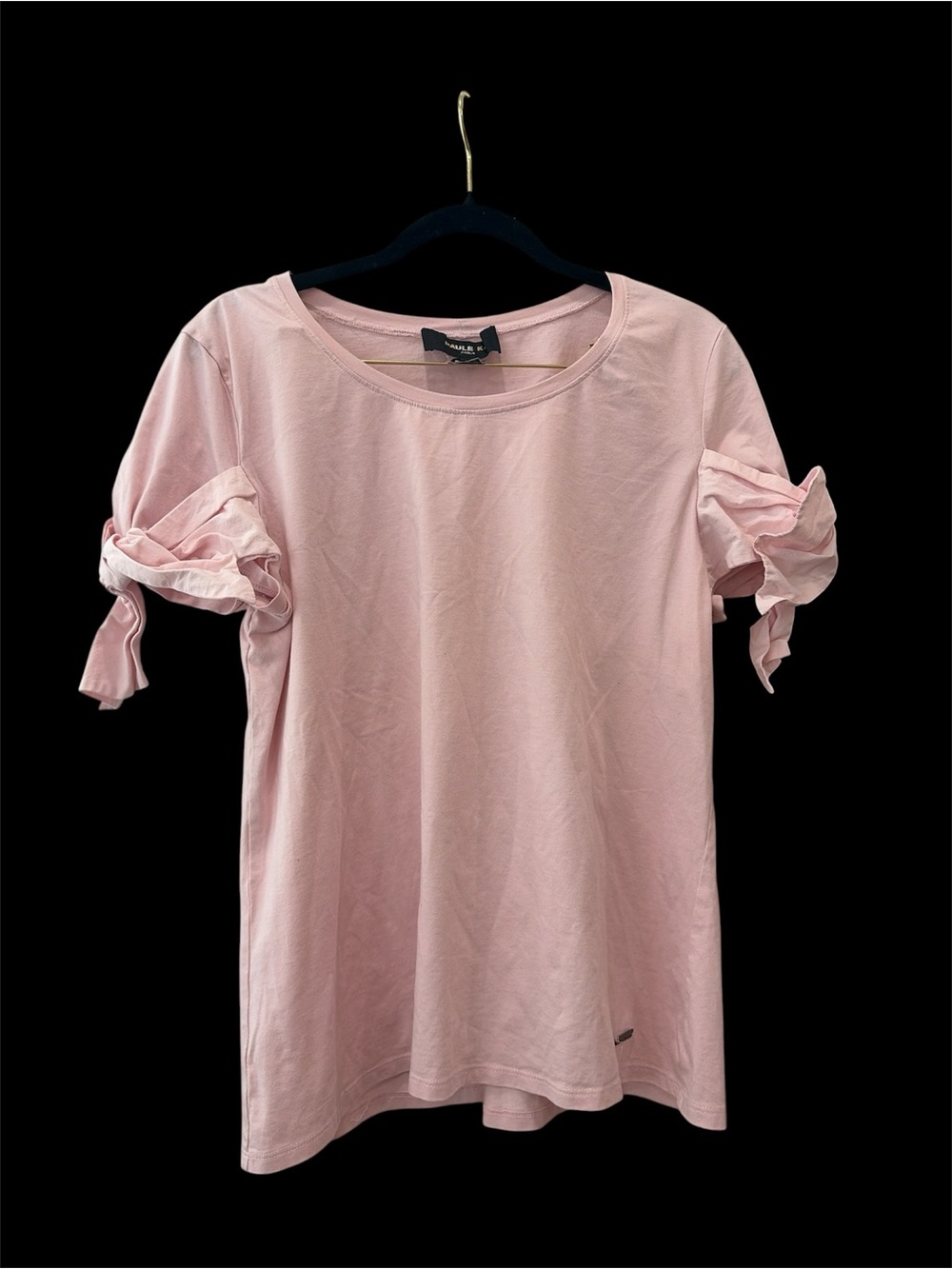 PAULE KA Paris Blush Pink Short Sleeve Tee with Tie Sleeve Detail